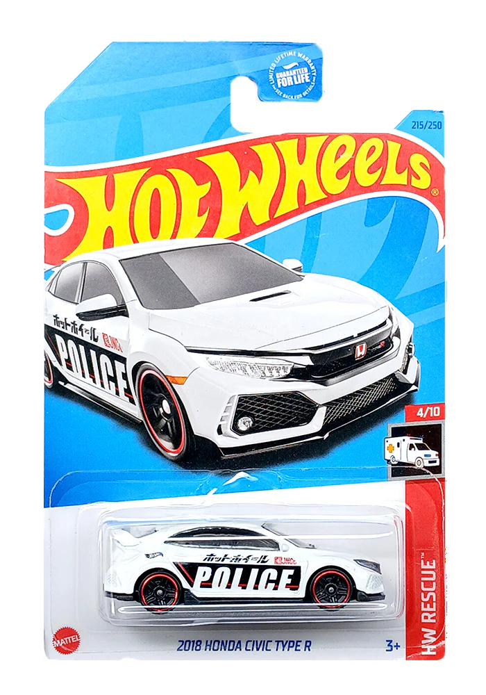 EXCLUSIVES Hot Wheels 2018 Honda Civic Type R - White - 2021 Card (With Protector Case)