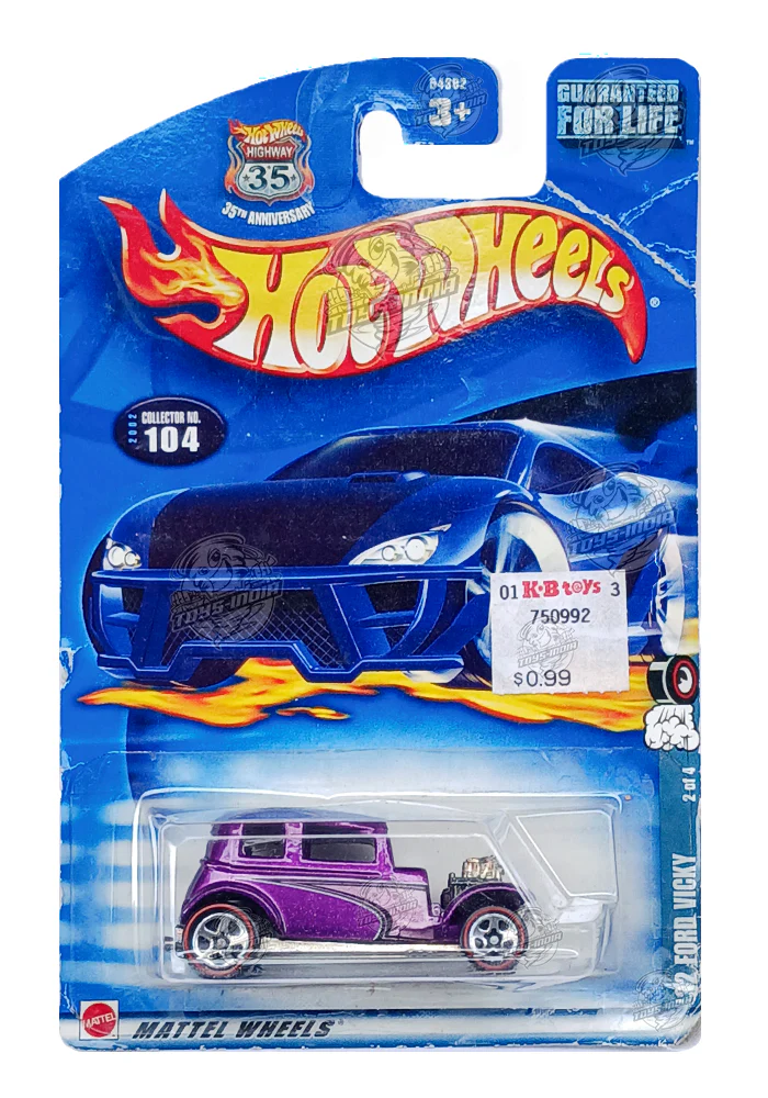 EXCLUSIVES Hot Wheels '32 Ford Vicky - Purple - 2002 Card (Creased Card / Car in Excellent Condition) (With Protector Case)
