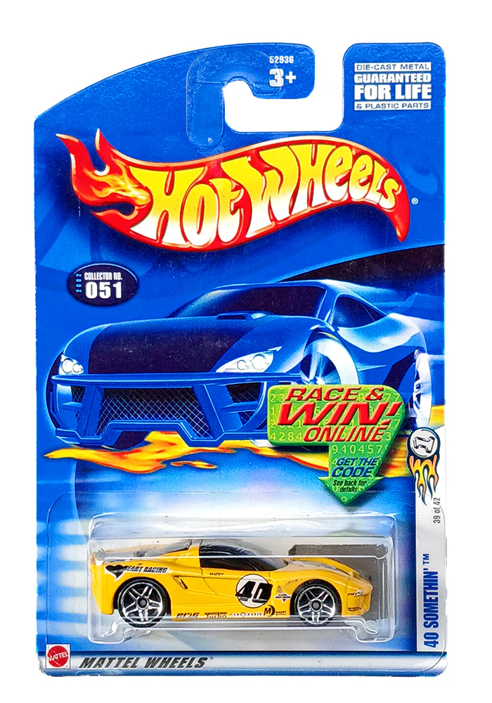 EXCLUSIVES Hot Wheels 40 Somethin - Yellow - 2001 Card (With Protector Case)