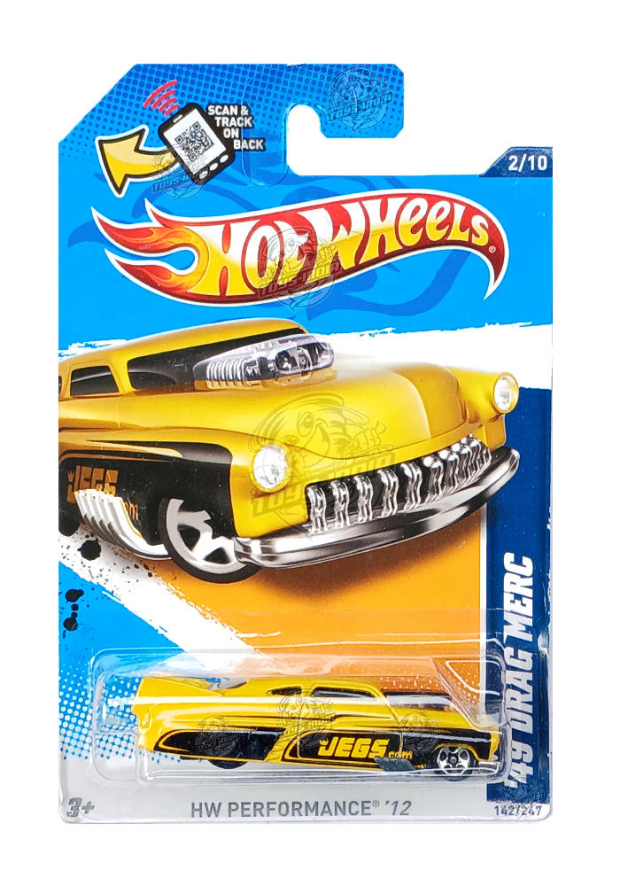 EXCLUSIVES Hot Wheels '49 Drag Merc - Yellow / Black - 2011 Card (With Protector Case)