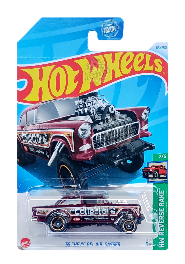 EXCLUSIVES Hot Wheels '55 Chevy Bel Air Gasser - Maroon - 2021 Card (With Protector Case)
