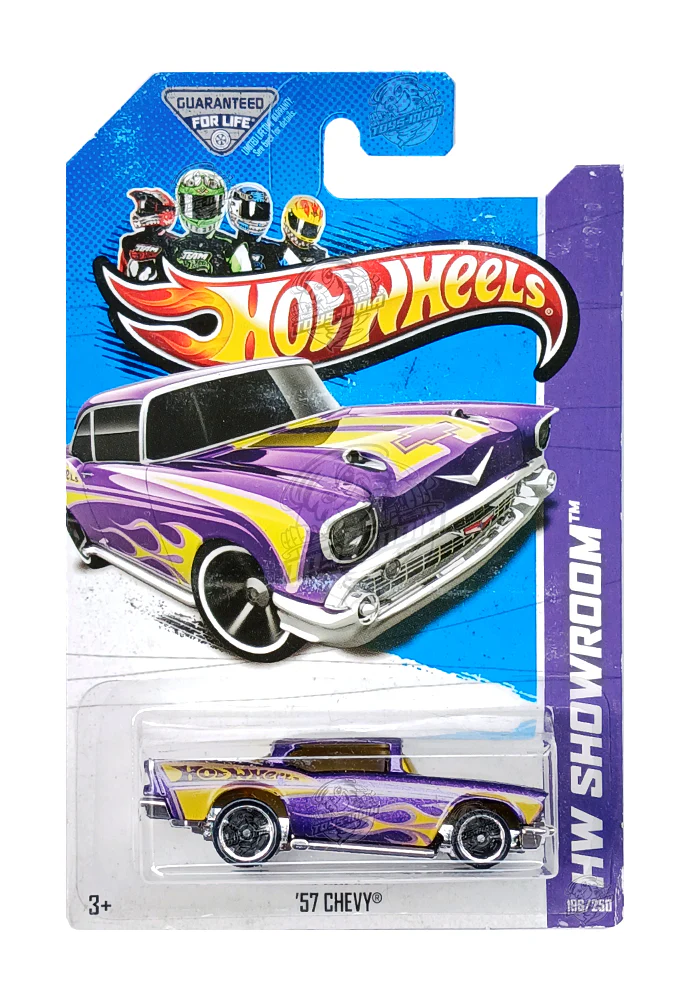 EXCLUSIVES Hot Wheels '57 Chevy - Purple / Yellow - 2012 Card (With Protector Case)
