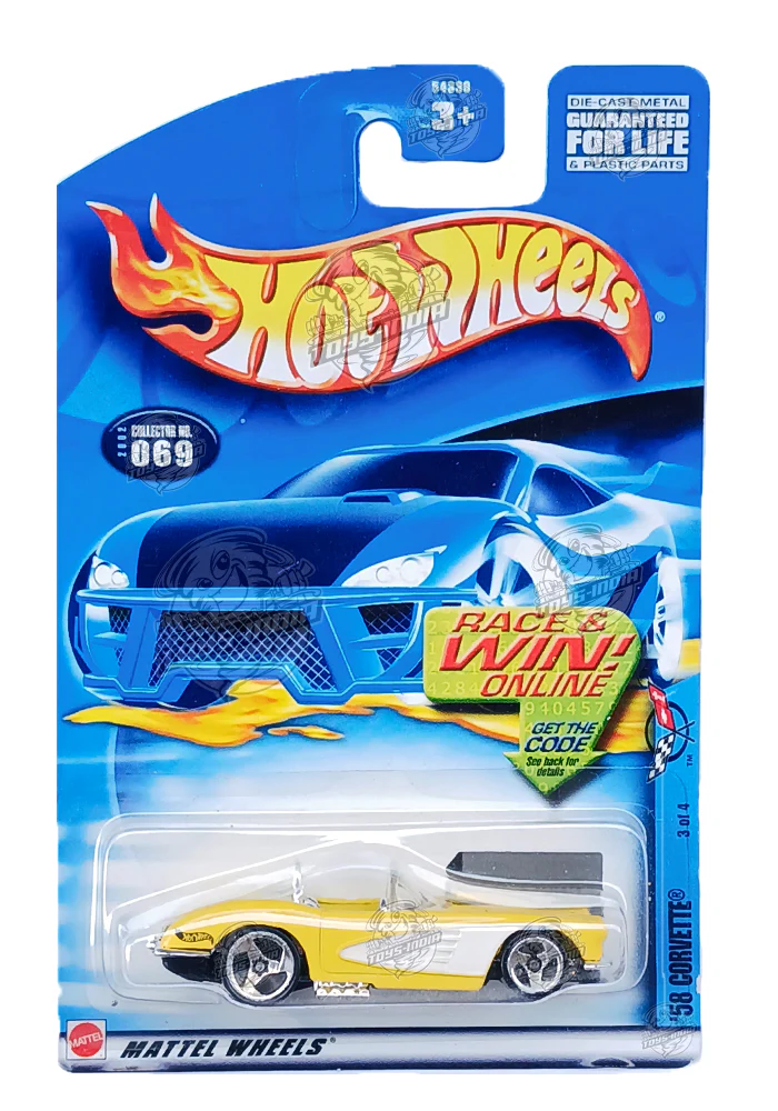 EXCLUSIVES Hot Wheels '58 Corvette - Yellow / White - 2001 Card (With Protector Case)