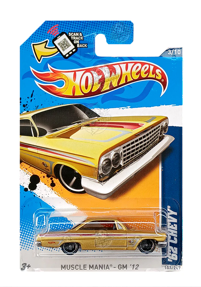 EXCLUSIVES Hot Wheels '62 Chevy - Golden - 2011 Card (With Protector Case)