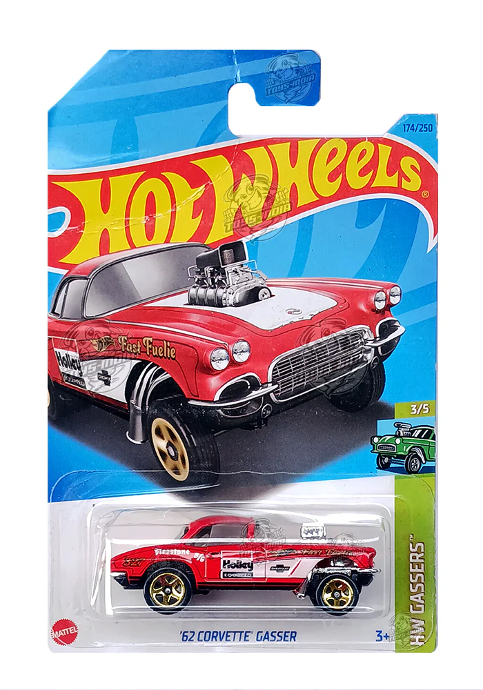 EXCLUSIVES Hot Wheels '62 Corvette Gasser - Red - 2021 Card (Creased Card / Car in Excellent Condition) (With Protector Case)