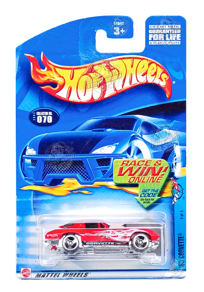 EXCLUSIVES Hot Wheels '63 Corvette - Red / White - 2001 Card (With Protector Case)