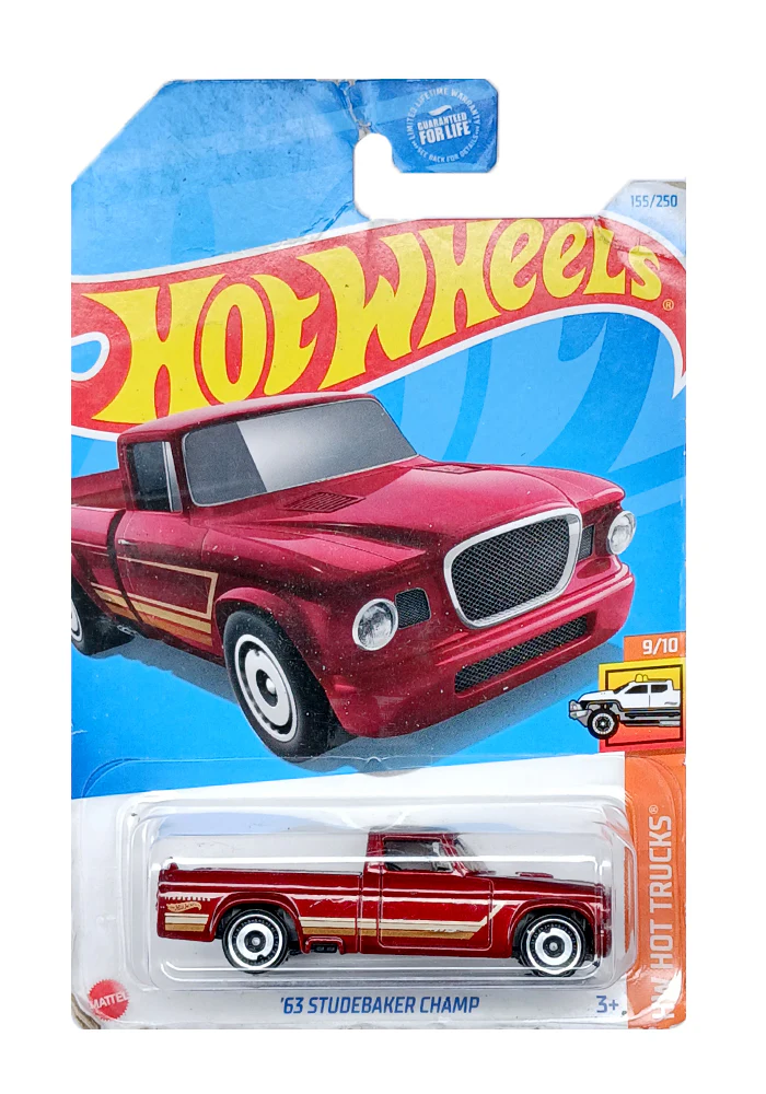 EXCLUSIVES Hot Wheels '63 Studebaker Champ - Red - 2021 Card (Creased Card / Car in Excellent Condition) (With Protector Case)