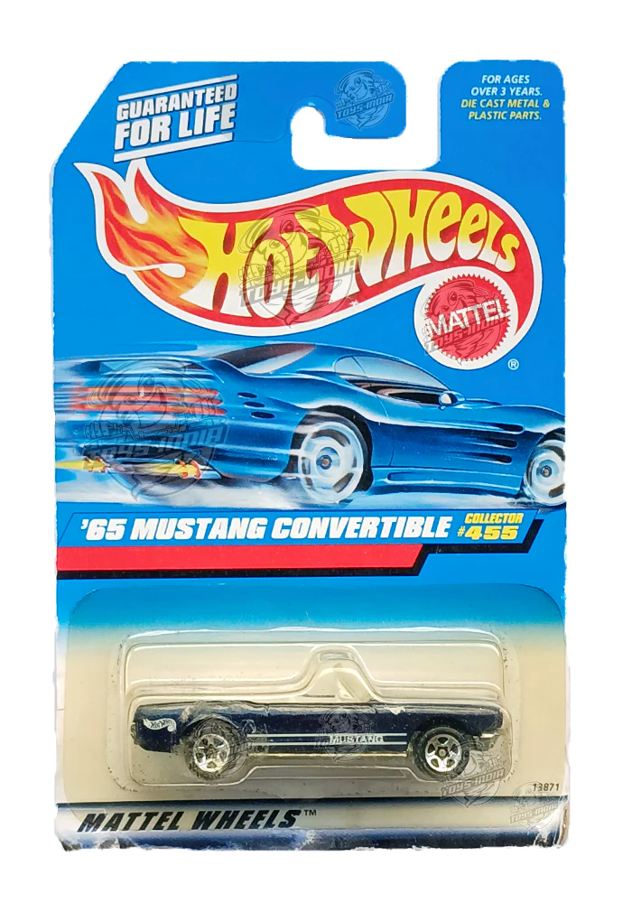 EXCLUSIVES Hot Wheels '65 Mustang Convertible - Blue / White - 1997 Card (With Protector Case)