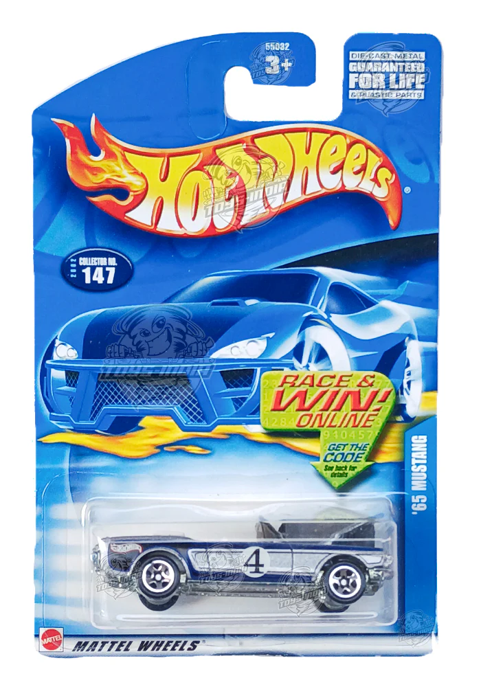 EXCLUSIVES Hot Wheels '65 Mustang - Silver / Blue - 2001 Card (With Protector Case)