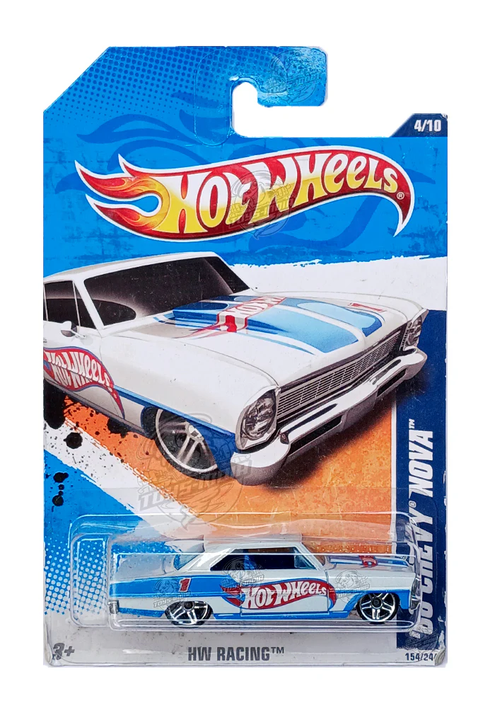 EXCLUSIVES Hot Wheels '66 Chevy Nova - White / Blue - 2010 Card (With Protector Case)