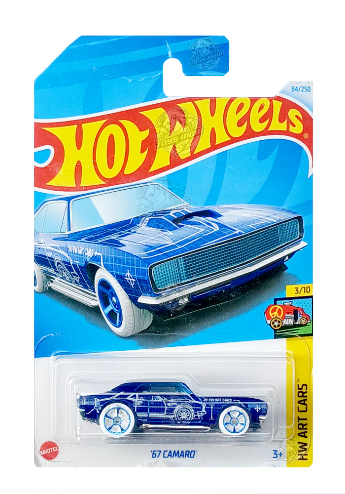 EXCLUSIVES Hot Wheels '67 Camaro - Blue / White - 2021 (Creased Card / Car in Excellent Condition) (With Protector Case)