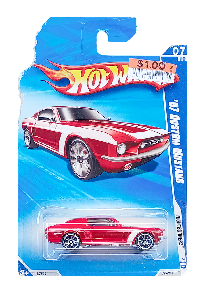 EXCLUSIVES Hot Wheels '67 Custom Mustang - Red - 2009 Card (Card Damage / Car in Excellent Condition) (With Protector Case)