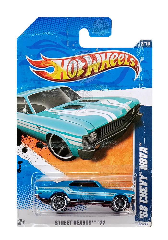 EXCLUSIVES Hot Wheels '68 Chevy Nova - Green / White - 2010 Card (Creased Card / Car in Excellent Condition) (With Protector Case)