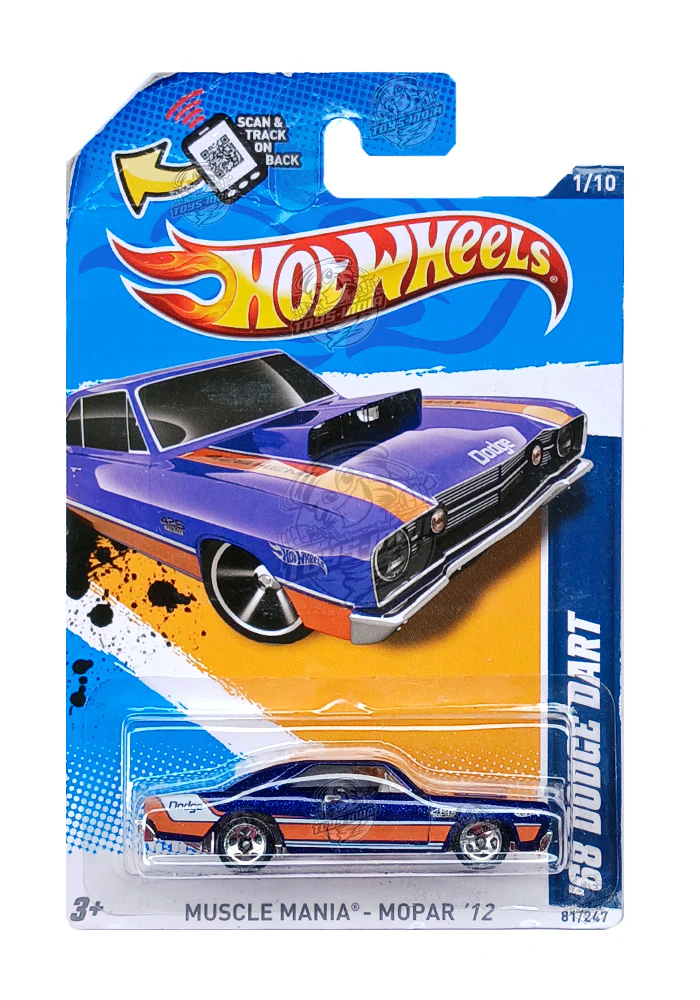 EXCLUSIVES Hot Wheels '68 Dodge Dart - Blue / Orange - 2011 Card (With Protector Case)