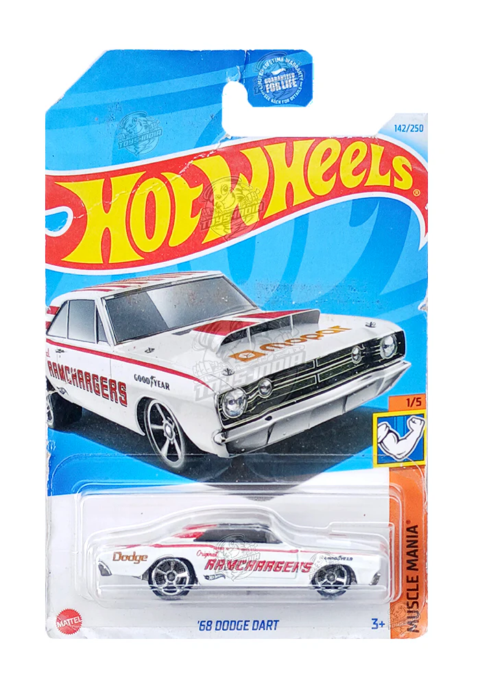 EXCLUSIVES Hot Wheels '68 Dodge Dart - White / Red - 2021 Card (Card Damage / Car in Excellent Condition) (With Protector Case)