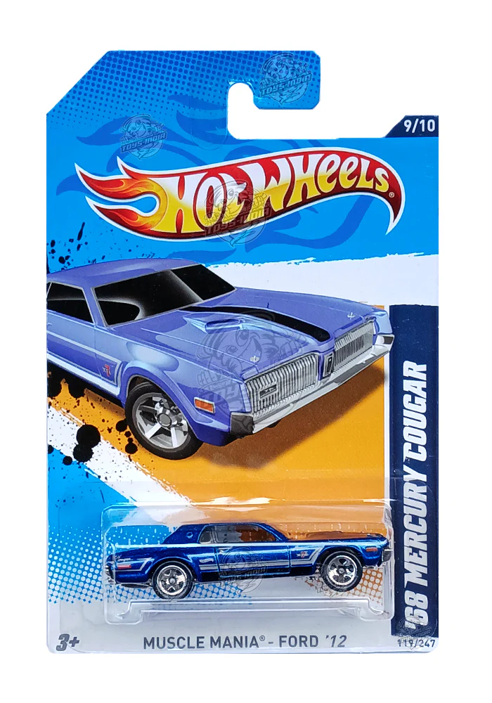 EXCLUSIVES Hot Wheels '68 Mercury Cougar - Blue - 2011 Card (With Protector Case)