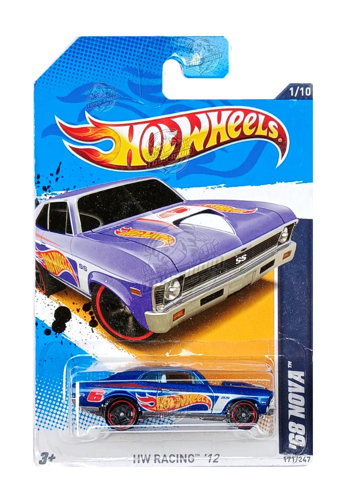 EXCLUSIVES Hot Wheels '68 Nova - Blue - 2011 Card (With Protector Case)