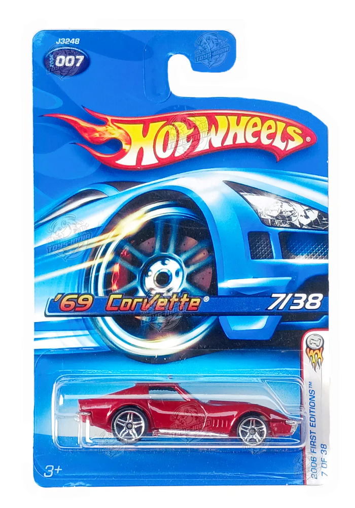 EXCLUSIVES Hot Wheels '69 Corvette - Red - 2005 Card (With Protector Case)