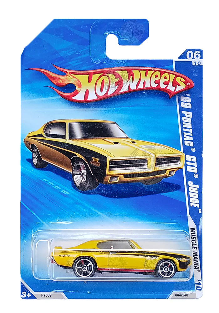 EXCLUSIVES Hot Wheels '69 Pontiac GTO Judge - Yellow / Black - 2009 Card (With Protector Case)