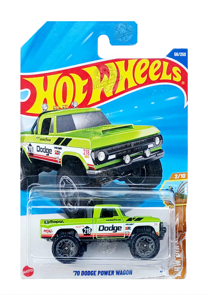 EXCLUSIVES Hot Wheels '70 Dodge Power Wagon - Green / White - 2024 Card (Card Damage / Car in Excellent Condition) (With Protector Case)
