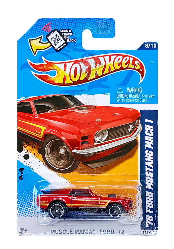 EXCLUSIVES Hot Wheels '70 Ford Mustang Mach 1 - Red - 2011 Card (With Protector Case)