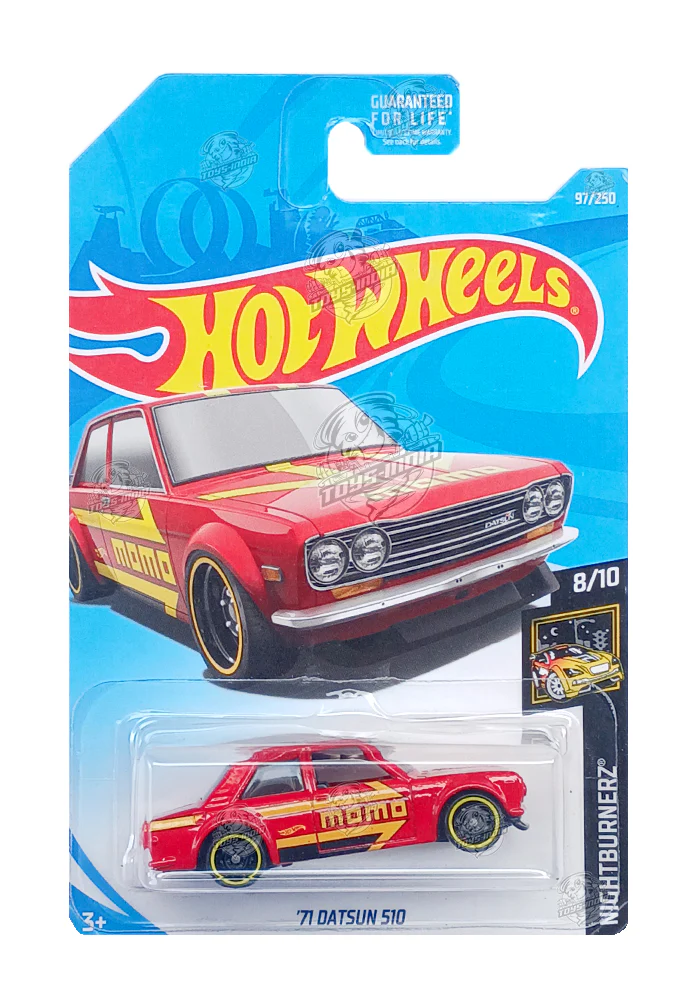 EXCLUSIVES Hot Wheels '71 Datsun 510 - Red - 2017 Card (With Protector Case)