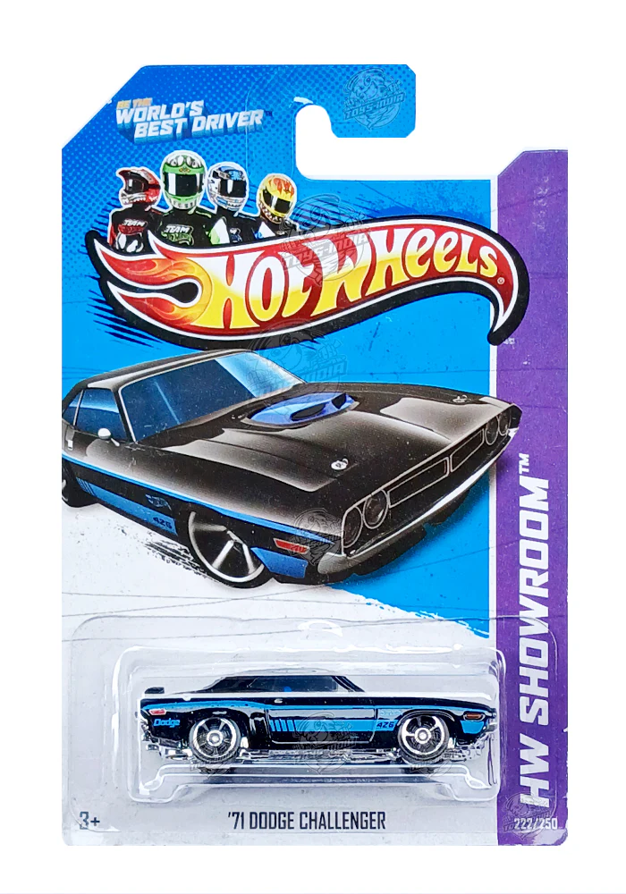 EXCLUSIVES Hot Wheels '71 Dodge Challenger - Black / Blue - 2012 Card (With Protector Case)