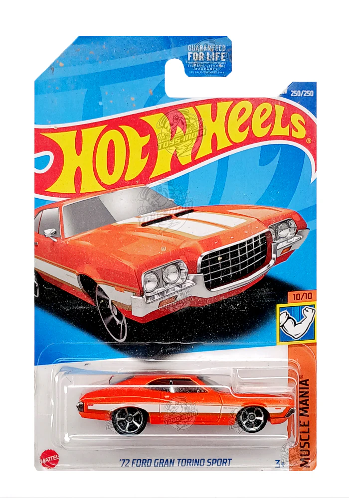 EXCLUSIVES Hot Wheels '72 Ford Gran Torino Sport - Orange / White - 2021 Card (Blister Damage / Car in Excellent Condition) (With Protector Case)