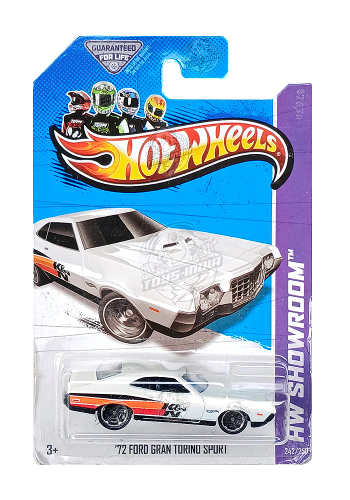 EXCLUSIVES Hot Wheels '72 Ford Gran Torino Sport - White / Black - 2012 Card (With Protector Case)
