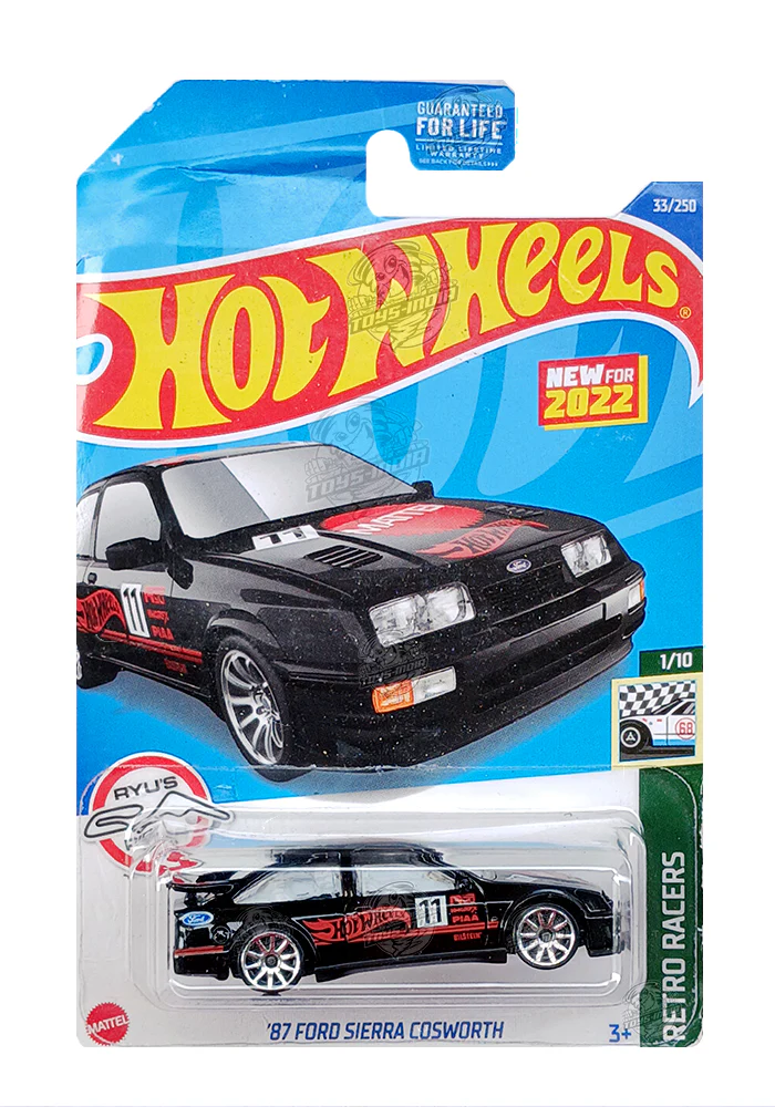 EXCLUSIVES Hot Wheels '87 Ford Sierra Cosworth - Black / Red - 2021 Card (Creased Card / Car in Excellent Condition) (With Protector Case)
