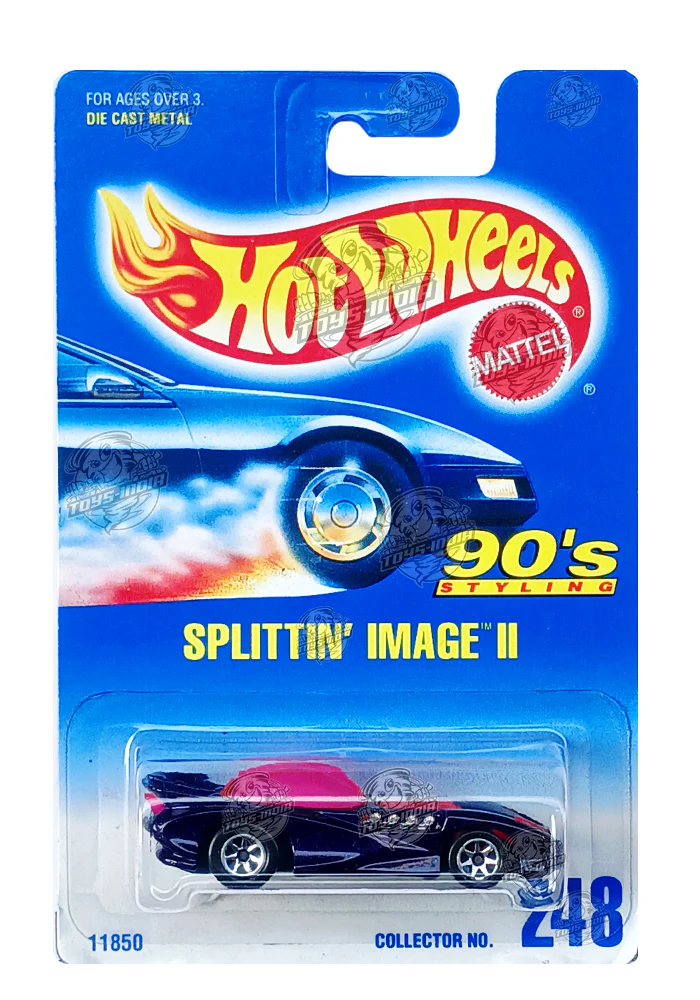 EXCLUSIVES Hot Wheels 90's Styling Splittin' Image II - Blue / Pink - 1992 Card (With Protector Case)