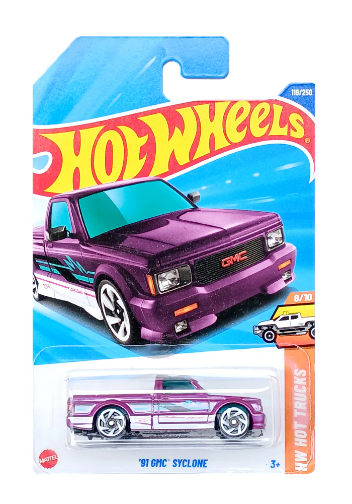 EXCLUSIVES Hot Wheels '91 GMC Syclone - Purple - 2024 Card (With Protector Case)