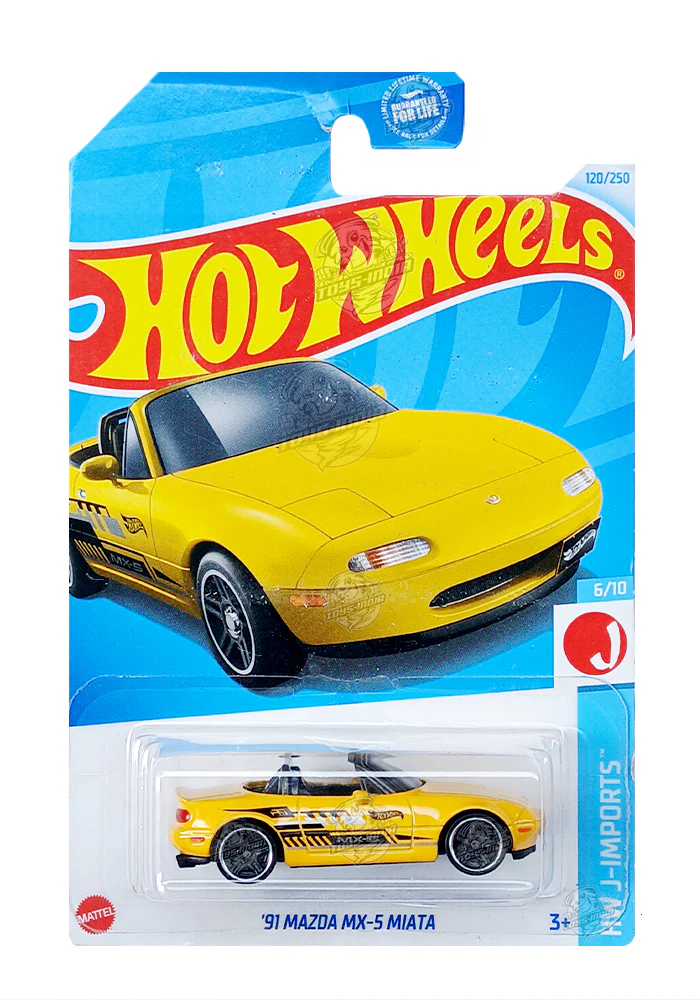 EXCLUSIVES Hot Wheels '91 Mazda MX-5 Miata - Yellow - 2021 Card (Creased Card / Car in Excellent Condition) (With Protector Case)