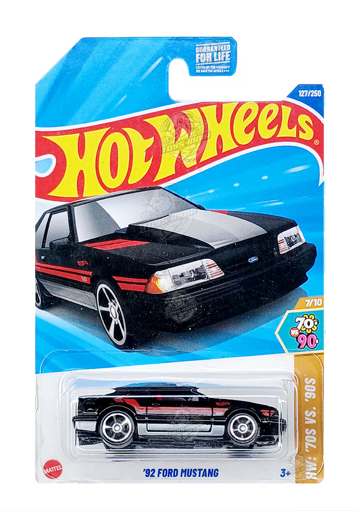 EXCLUSIVES Hot Wheels '92 Ford Mustang - Black / Red - 2024 Card (With Protector Case)