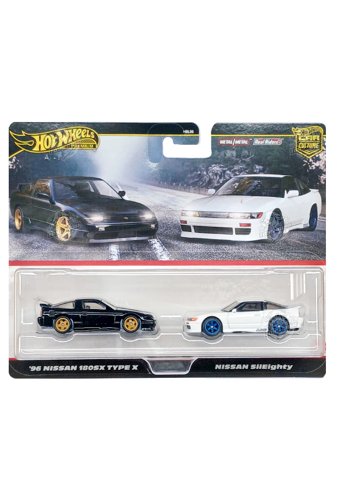 EXCLUSIVES Hot Wheels '96 Nissan 180SX Type X (Black) & Nissan SilEighty (White) - 2024 Box (2 Pack)