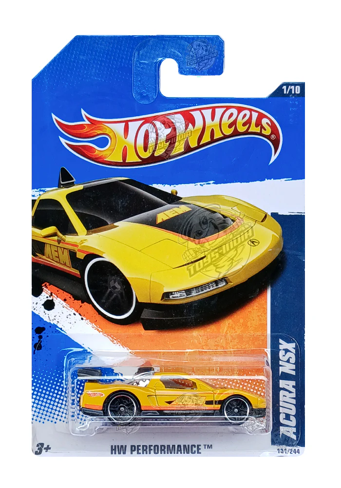 EXCLUSIVES Hot Wheels Acura NSX - Yellow / Black - 2010 Card (With Protector Case)