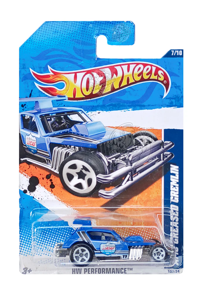 EXCLUSIVES Hot Wheels AMC Greased Gremlin - Blue - 2010 Card (With Protector Case)