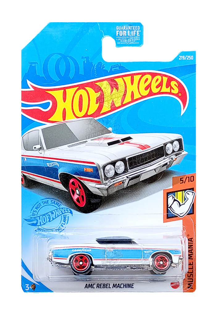 EXCLUSIVES Hot Wheels AMC Rebel Machine - White / Blue - 2020 Card (With Protector Case)