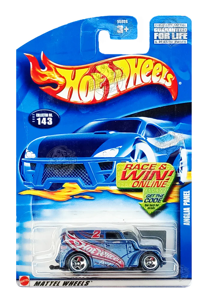 EXCLUSIVES Hot Wheels Anglia Panel - Blue - 2001 Card (Creased Card / Car in Excellent Condition) (With Protector Case)