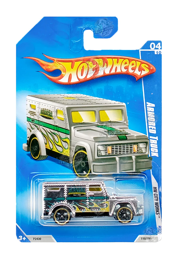 EXCLUSIVES Hot Wheels Armored Truck - Silver / Green - 2008 Card (With Protector Case)