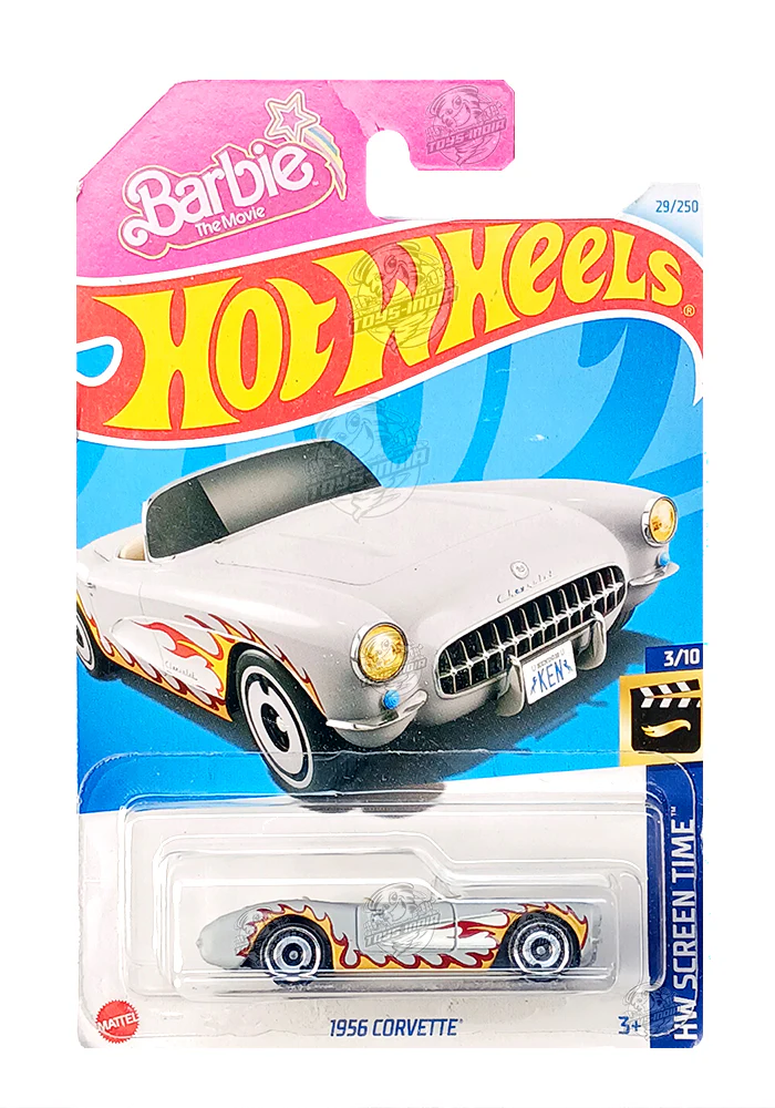 EXCLUSIVES Hot Wheels Barbie 1956 Corvette - Grey - 2021 Card (With Protector Case)