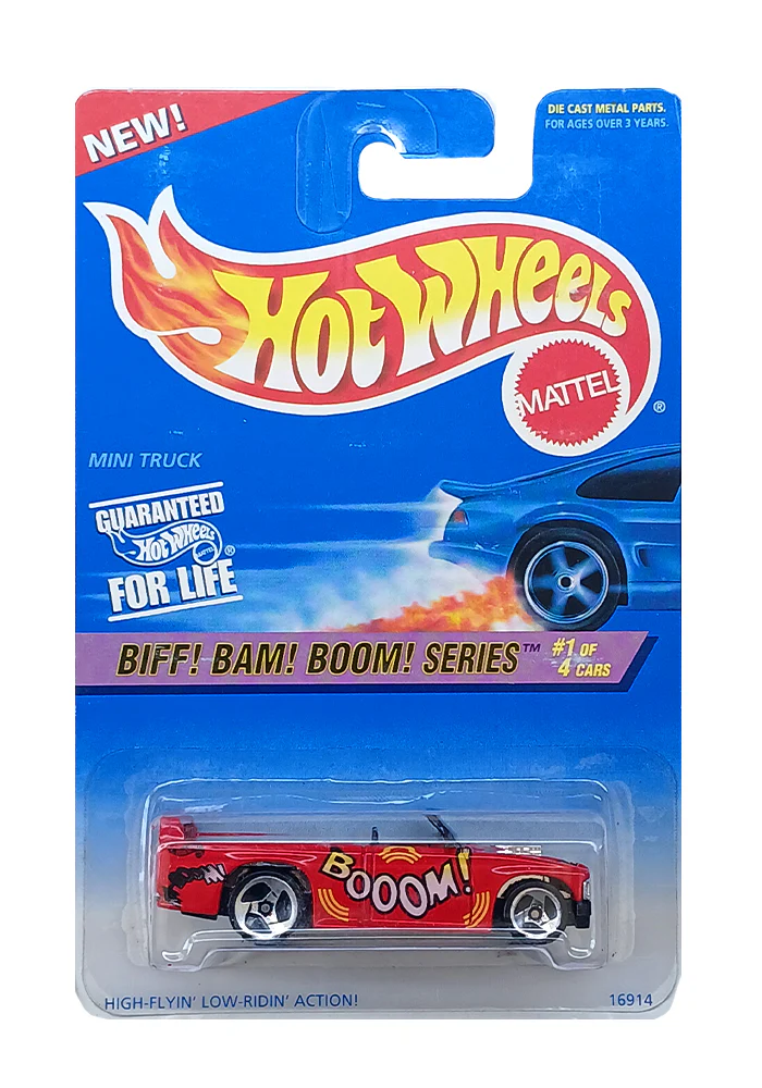 EXCLUSIVES Hot Wheels Biff! Bam! Boom! Series Mini Truck - Red - 1996 Card (With Protector Case) - Image 2