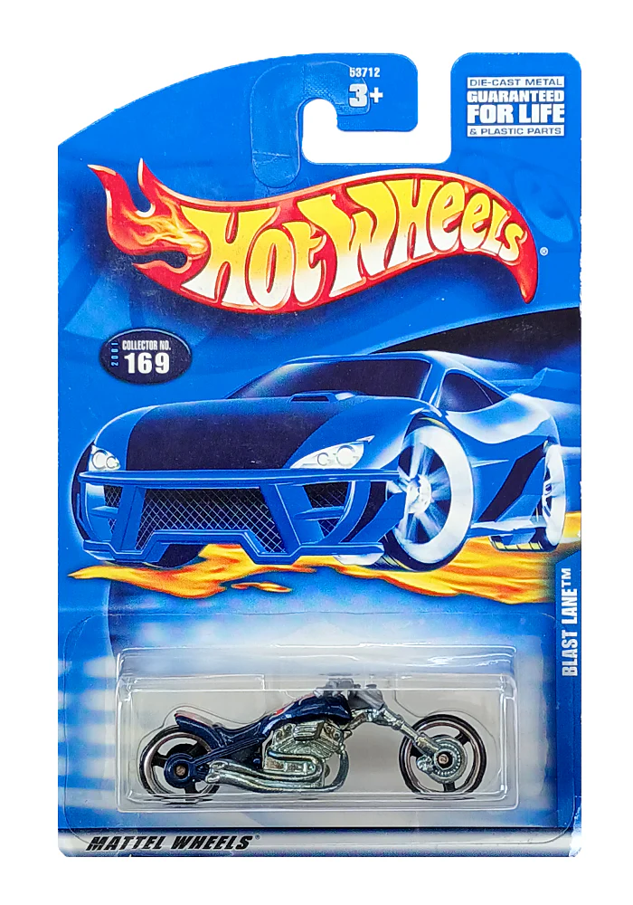 EXCLUSIVES Hot Wheels Blast Lane - Blue / Silver - 2000 Card (With Protector Case)