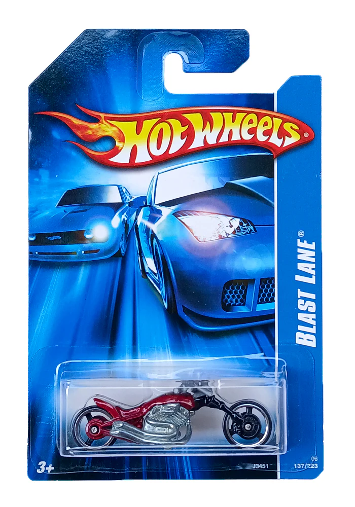 EXCLUSIVES Hot Wheels Blast Lane - Red / Silver - 2006 Card (With Protector Case)