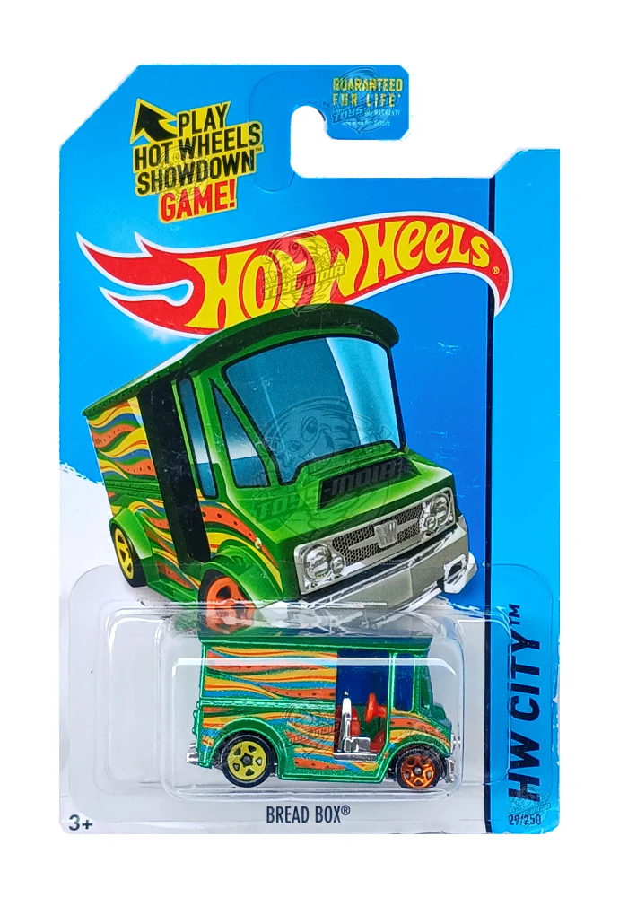 EXCLUSIVES Hot Wheels Bread Box - Green - 2013 Card (With Protector Case)