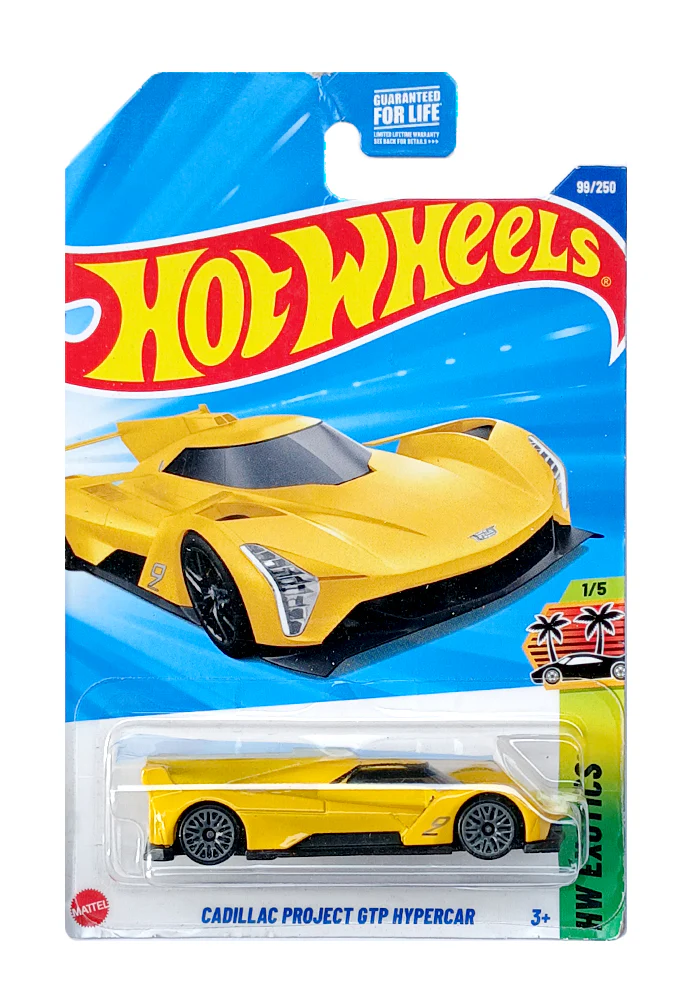 EXCLUSIVES Hot Wheels Cadillac Project GTP Hypercar - Yellow - 2024 Card (With Protector Case)