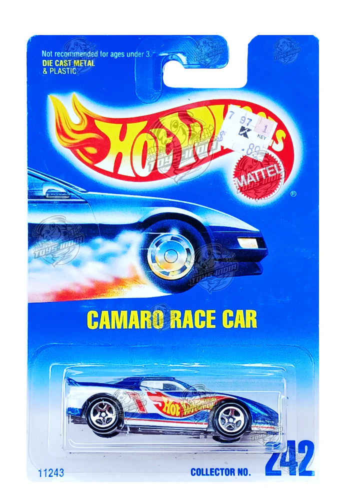 EXCLUSIVES Hot Wheels Camaro Race Car - Blue / White - 1991 Card (With Protector Case)