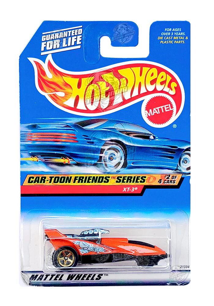 EXCLUSIVES Hot Wheels Car-toon Friends Series XT-3 - Orange / Silver - 1998 Card (With Protector Case)