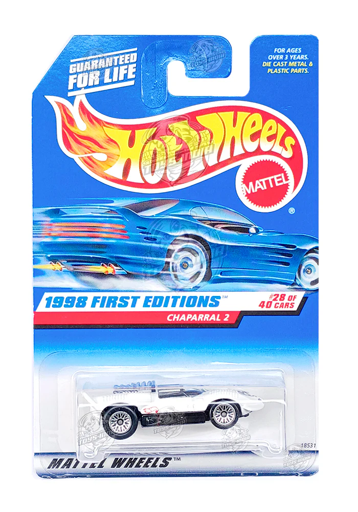 EXCLUSIVES Hot Wheels Chaparral 2 - White - 1998 Card (With Protector Case)