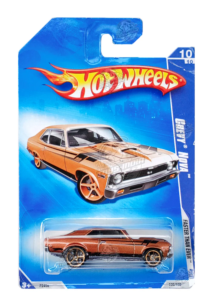 EXCLUSIVES Hot Wheels Faster Than Ever Chevy Nova - Brown - 2008 Card (With Protector Case)
